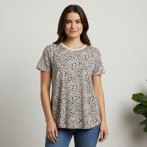 Cream and Black Animal Print Short Sleeve Tee